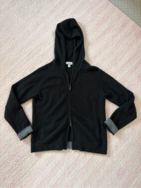 100% Cashmere Faconnable black zip up hoodie with double zipper and grey details